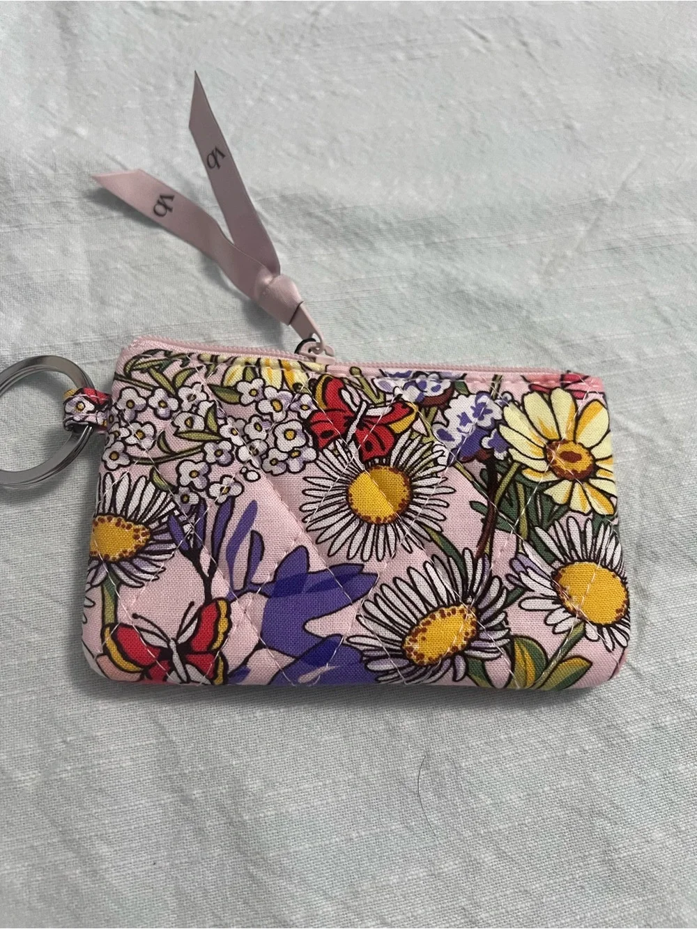 Vera Bradley Zip Id Coastal Wildflowers Floral Pink Card Holder Keychain